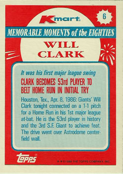 1988 Topps Kmart Memorable Moments #6 Will Clark Back