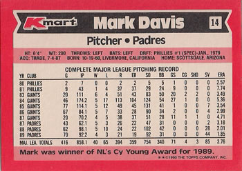 1990 Topps Kmart Super Stars #14 Mark Davis Back