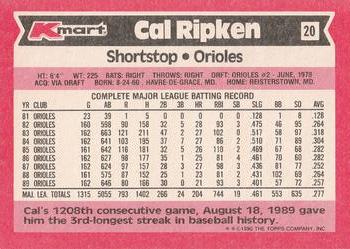1990 Topps Kmart Super Stars #20 Cal Ripken Back