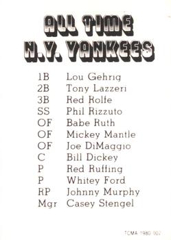 1980 TCMA All Time New York Yankees #1980-002 Tony Lazzeri Back