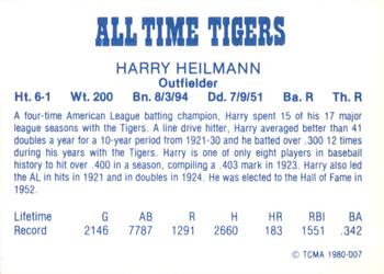 1980 TCMA All Time Detroit Tigers #007 Harry Heilmann Back