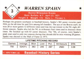1979 TCMA The 1950’s #3 Warren Spahn Back