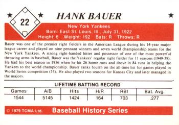 1979 TCMA The 1950’s #22 Hank Bauer Back