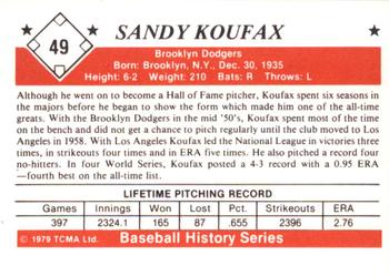 1979 TCMA The 1950’s #49 Sandy Koufax Back
