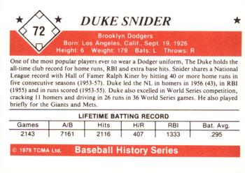 1979 TCMA The 1950’s #72 Duke Snider Back