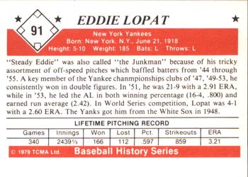 1979 TCMA The 1950’s #91 Eddie Lopat Back