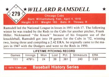 1979 TCMA The 1950’s #279 Willard Ramsdell Back