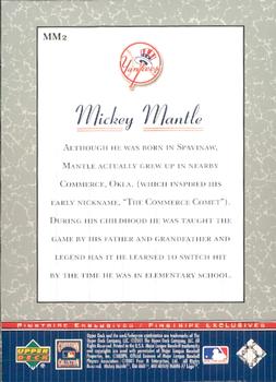 2001 Upper Deck - Pinstripe Exclusives Mickey Mantle #MM2 Mickey Mantle  Back