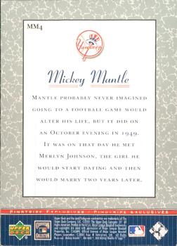 2001 Upper Deck - Pinstripe Exclusives Mickey Mantle #MM4 Mickey Mantle  Back
