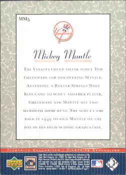 2001 Upper Deck - Pinstripe Exclusives Mickey Mantle #MM5 Mickey Mantle  Back