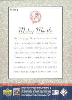 2001 Upper Deck - Pinstripe Exclusives Mickey Mantle #MM13 Mickey Mantle  Back