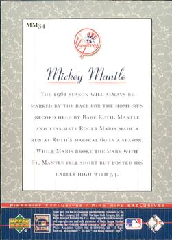 2001 Upper Deck - Pinstripe Exclusives Mickey Mantle #MM34 Mickey Mantle  Back