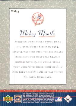 2001 Upper Deck - Pinstripe Exclusives Mickey Mantle #MM44 Mickey Mantle  Back