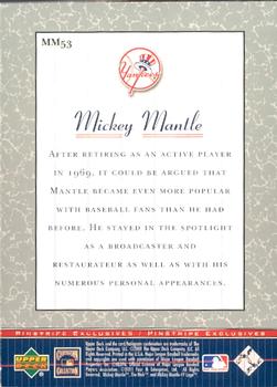 2001 Upper Deck - Pinstripe Exclusives Mickey Mantle #MM53 Mickey Mantle  Back