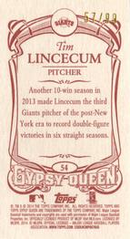 2014 Topps Gypsy Queen - Mini Red #54 Tim Lincecum Back