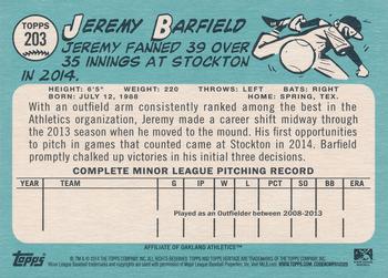 2014 Topps Heritage Minor League #203 Jeremy Barfield Back