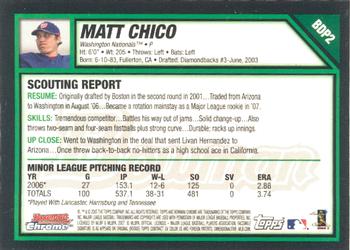 2007 Bowman Draft Picks & Prospects - Chrome #BDP2 Matt Chico Back