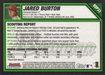 2007 Bowman Draft Picks & Prospects - Chrome #BDP33 Jared Burton Back