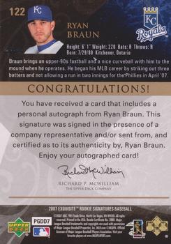 2007 Upper Deck Exquisite Collection Rookie Signatures #122 Ryan Z. Braun Back