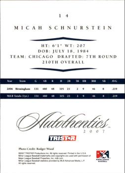2007 TriStar Autothentics #14 Micah Schnurstein Back