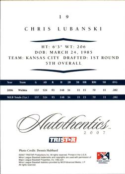2007 TriStar Autothentics #19 Chris Lubanski Back