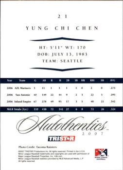 2007 TriStar Autothentics #21 Yung-Chi Chen Back
