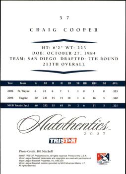 2007 TriStar Autothentics #57 Craig Cooper Back
