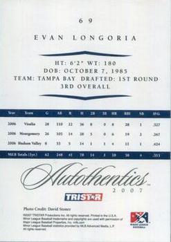2007 TriStar Autothentics #69 Evan Longoria Back