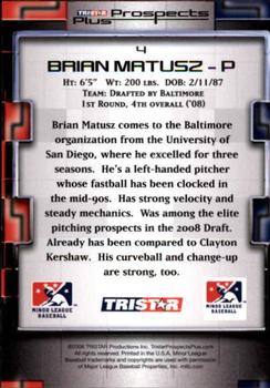 2008 TriStar Prospects Plus #4 Brian Matusz Back