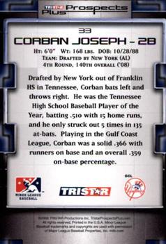 2008 TriStar Prospects Plus #33 Corban Joseph Back