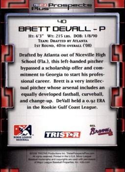 2008 TriStar Prospects Plus #40 Brett DeVall Back
