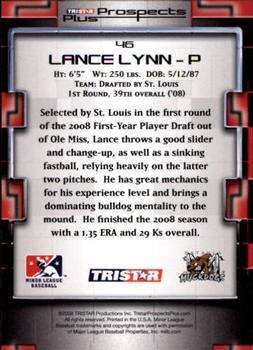 2008 TriStar Prospects Plus #46 Lance Lynn Back