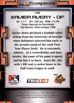 2008 TriStar Prospects Plus #49 Xavier Avery Back