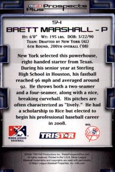 2008 TriStar Prospects Plus #54 Brett Marshall Back