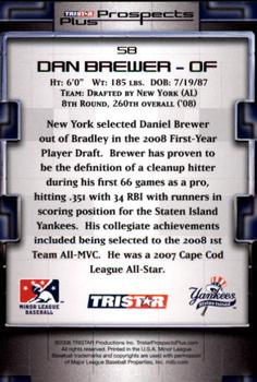 2008 TriStar Prospects Plus #58 Dan Brewer Back