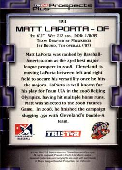 2008 TriStar Prospects Plus #119 Matt LaPorta Back