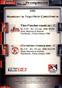 2008 TriStar Prospects Plus #139 Tim Federowicz / Christian Vazquez Back