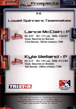 2008 TriStar Prospects Plus #141 Lance McClain / Kyle Weiland Back