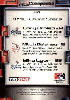 2008 TriStar Prospects Plus #146 Mitch Delaney / Cory Arbiso / Mike Lyon Back