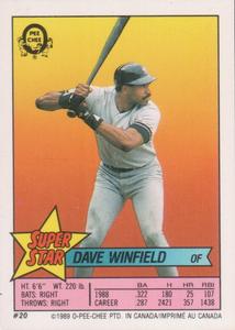 1989 O-Pee-Chee Stickers - Super Star Backs #20 Dave Winfield Front