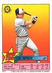 1989 O-Pee-Chee Stickers - Super Star Backs #11 Cal Ripken Front