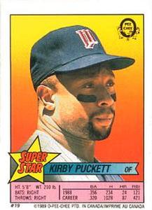 1989 O-Pee-Chee Stickers - Super Star Backs #19 Kirby Puckett Front