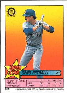 1989 O-Pee-Chee Stickers - Super Star Backs #24 Geno Petralli Front