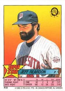 1989 O-Pee-Chee Stickers - Super Star Backs #33 Jeff Reardon Front