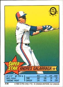 1989 O-Pee-Chee Stickers - Super Star Backs #36 Andres Galarraga Front