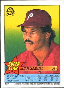 1989 O-Pee-Chee Stickers - Super Star Backs #37 Juan Samuel Front