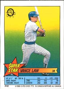 1989 O-Pee-Chee Stickers - Super Star Backs #42 Vance Law Front