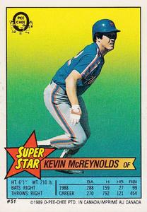 1989 O-Pee-Chee Stickers - Super Star Backs #51 Kevin McReynolds Front