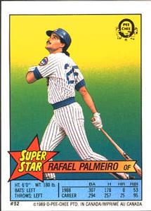 1989 O-Pee-Chee Stickers - Super Star Backs #52 Rafael Palmeiro Front