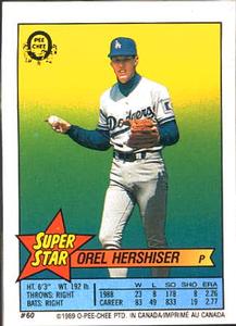 1989 O-Pee-Chee Stickers - Super Star Backs #60 Orel Hershiser Front